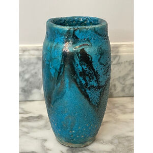 1989 Signed Studio Pottery Vase “Presence” by Czyzeuwski Teal Crater Glaze